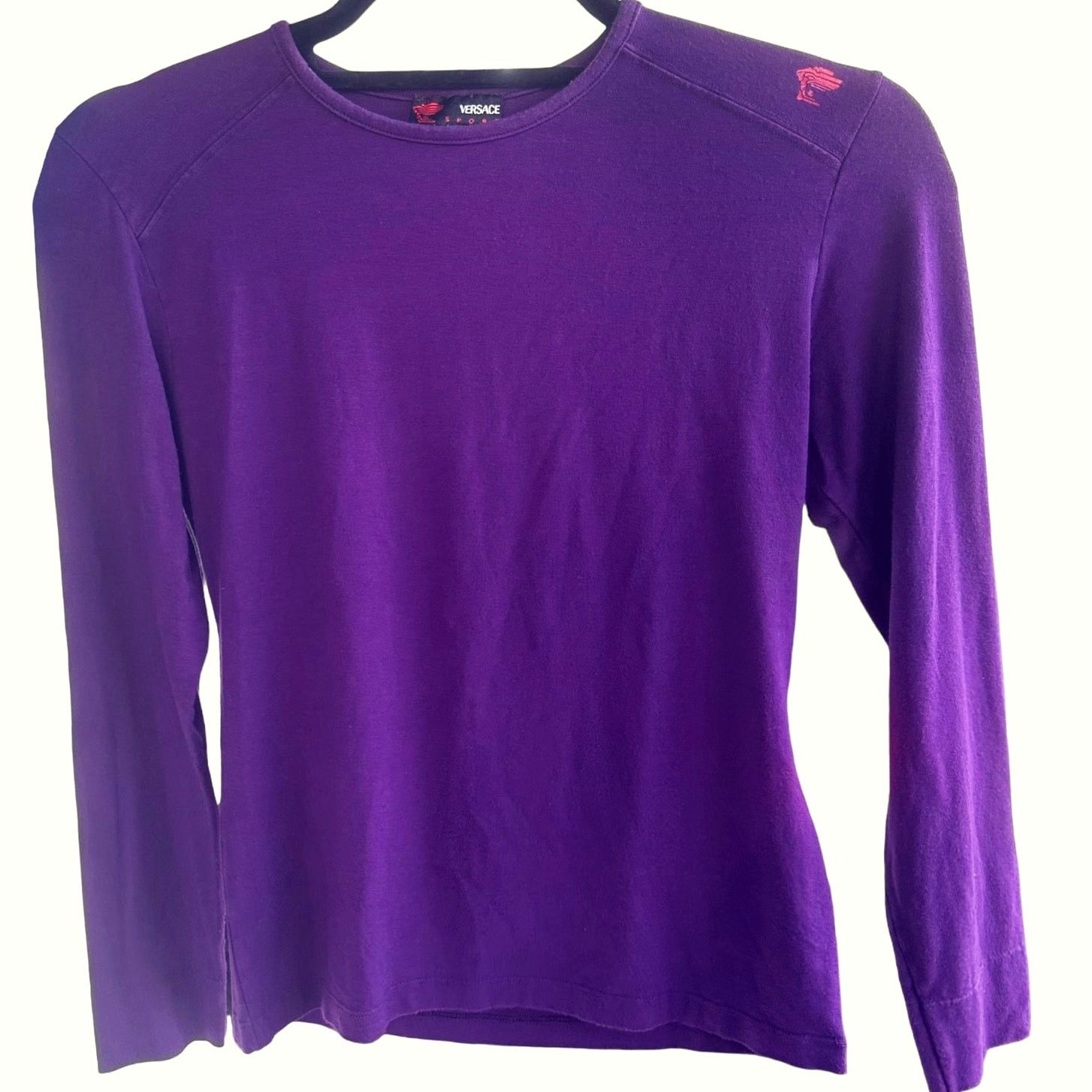 image of Versace Sport Crew Neck Top 3/4 Sleeve Pullover Shirt Purple, Women's (Size Small)