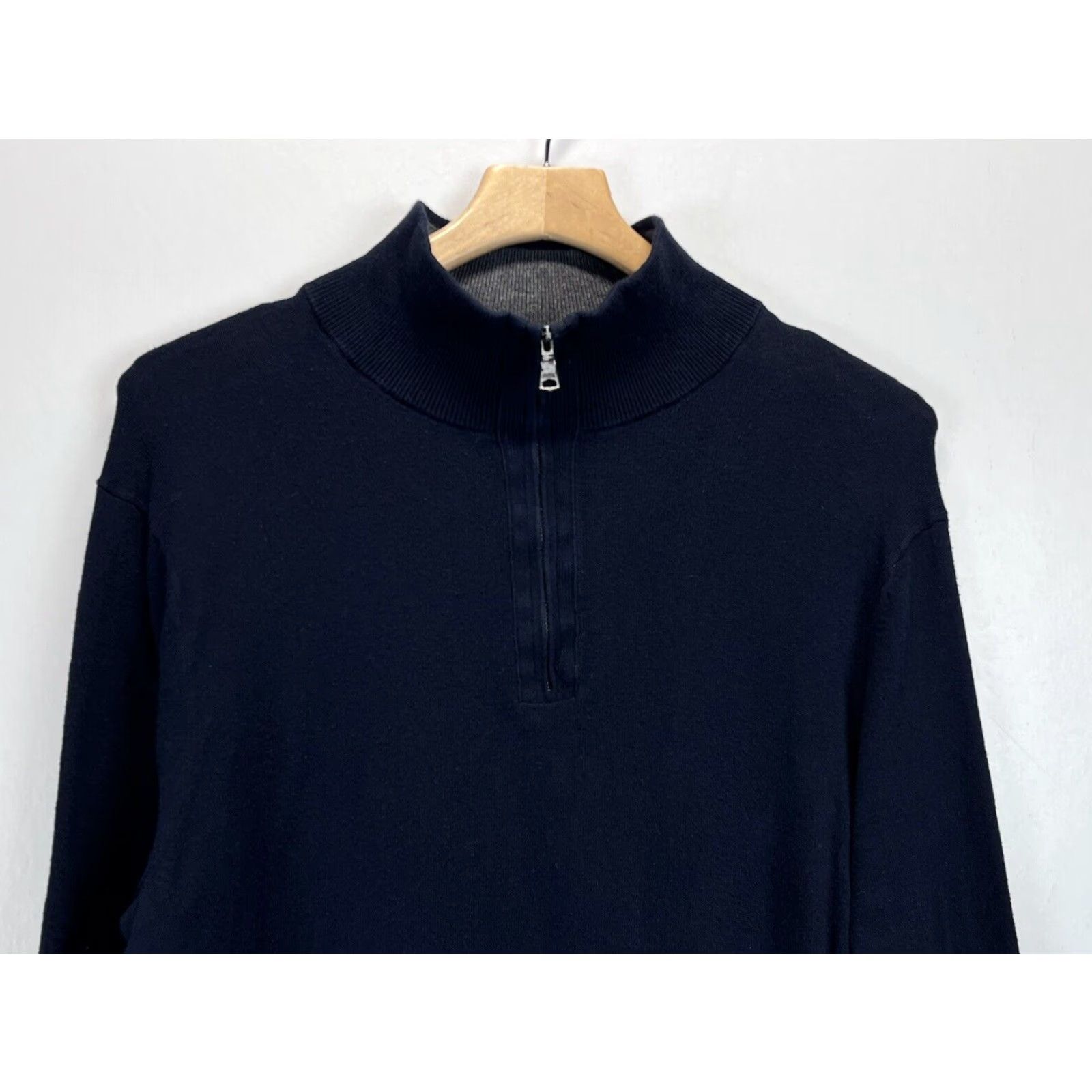 Banana Republic Banana Republic Mens Navy Pullover Sweater Large Classic Preppy 1/4 Zip Cotton Blend Size US L / EU 52-54 / 3 - 3 Thumbnail