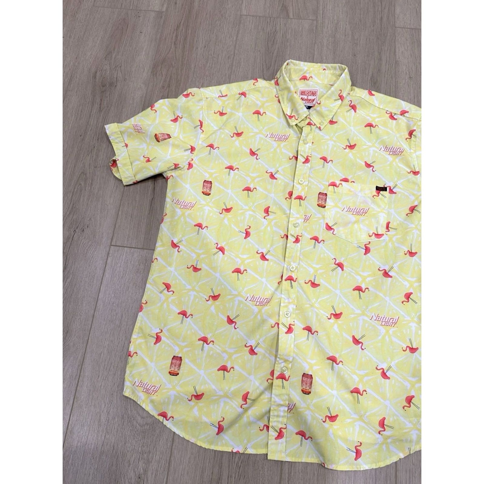 Pinko RSVLTS x Natural Light Shirt Mens XL Yellow Pink Short Sleeve Button Down Size US XL / EU 56 / 4 - 3 Thumbnail
