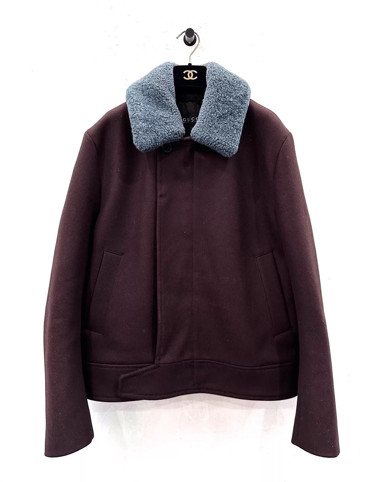Gucci Gucci men's burgundy wool fur collar jacket Size US M / EU 48-50 / 2 - 1 Thumbnail