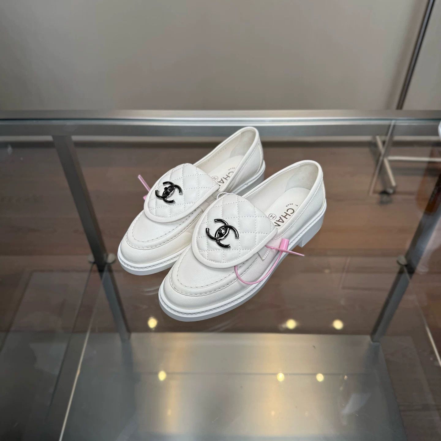 Chanel Chanel White CC Gold Buckle Loafers Size US 4.5 / IT 34.5 - 1 Thumbnail
