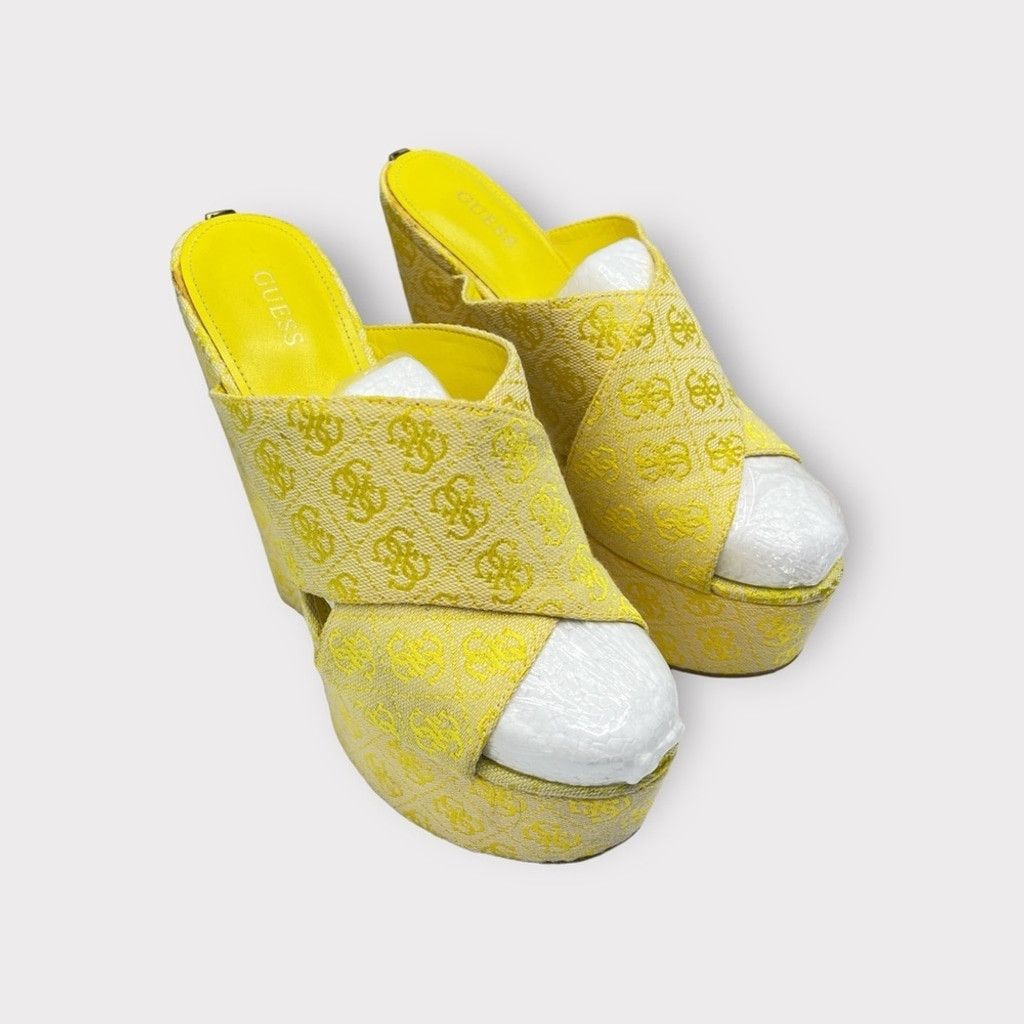 Guess Guess Teisha Womens 8 Platform Wedge Logo Wrap Sandal Yellow Size US 8 / IT 38 - 5 Thumbnail