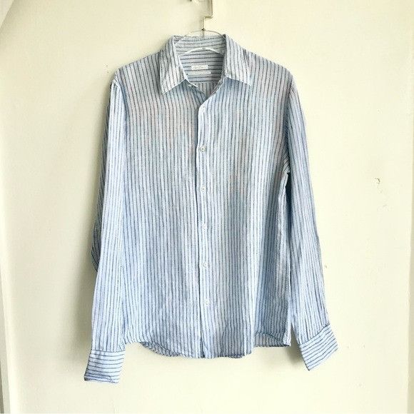 Other Robert Friedman Authentic Pleasure Shirt Linen Blue Striped Size US M / EU 48-50 / 2 - 1 Thumbnail