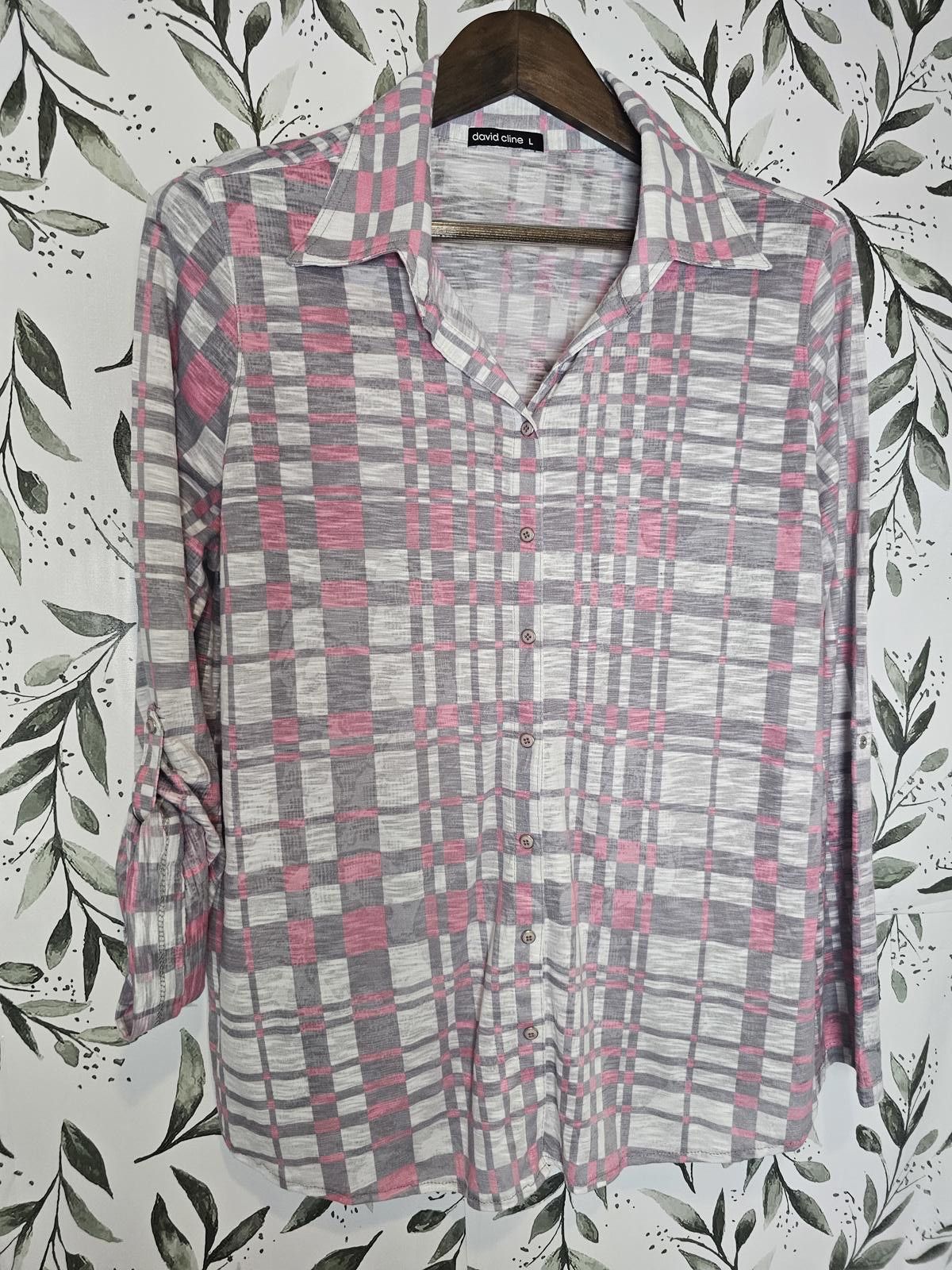 Designer David Cline Shirt Pink Womes L Plaid Print Sheer Size L / US 10 / IT 46 - 1 Thumbnail