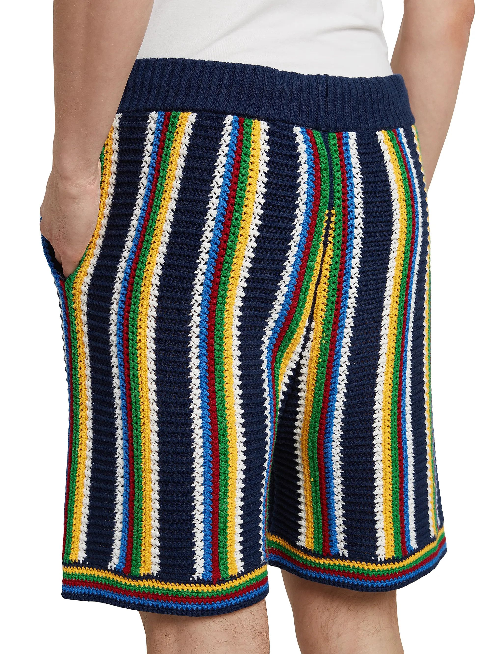 os11x0725 Striped Crochet Shorts in Multicolor