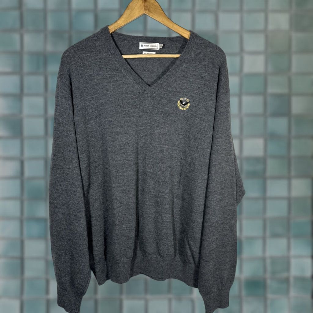 Peter Millar Peter Millar Sweater Mens 2XL Gray Merino Wool V Neck Golf Eagle Crest Size US XXL / EU 58 / 5 - 1 Thumbnail