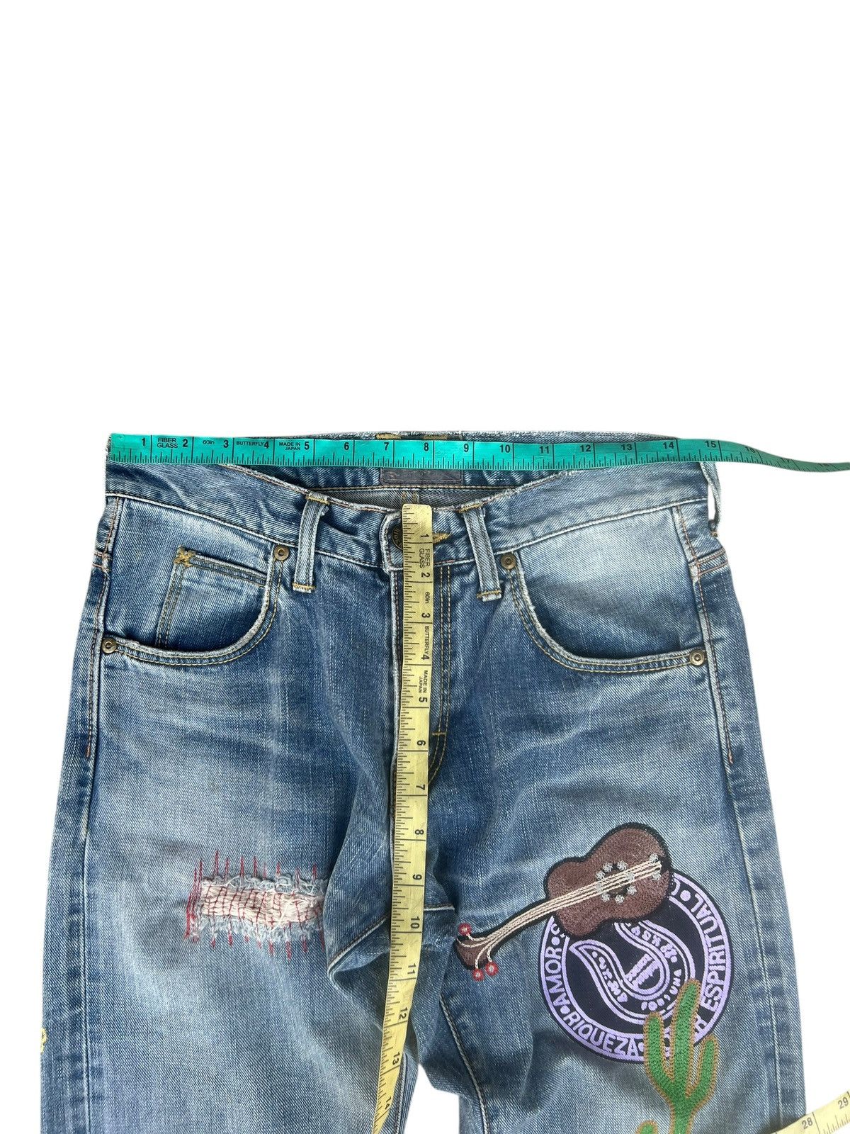 Lee Lee X TMT Japan Distress Embroidery Denim Selvedge Jeans Size US 29 - 2 Thumbnail