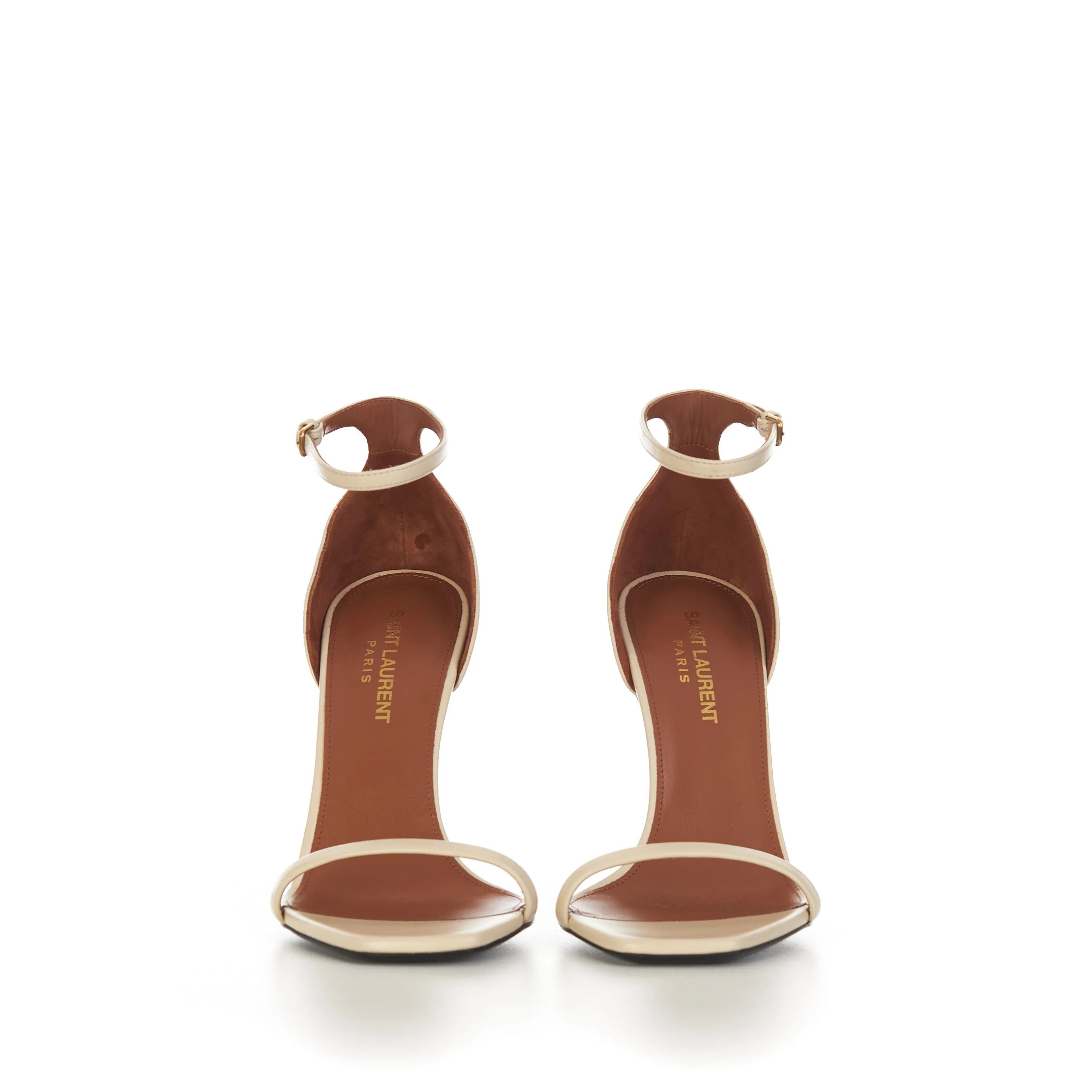 Saint Laurent Paris o1b1hav110924 Opyum High Heel Sandals Smooth Leather Beige Size US 8.5 / IT 38.5 - 2 Thumbnail