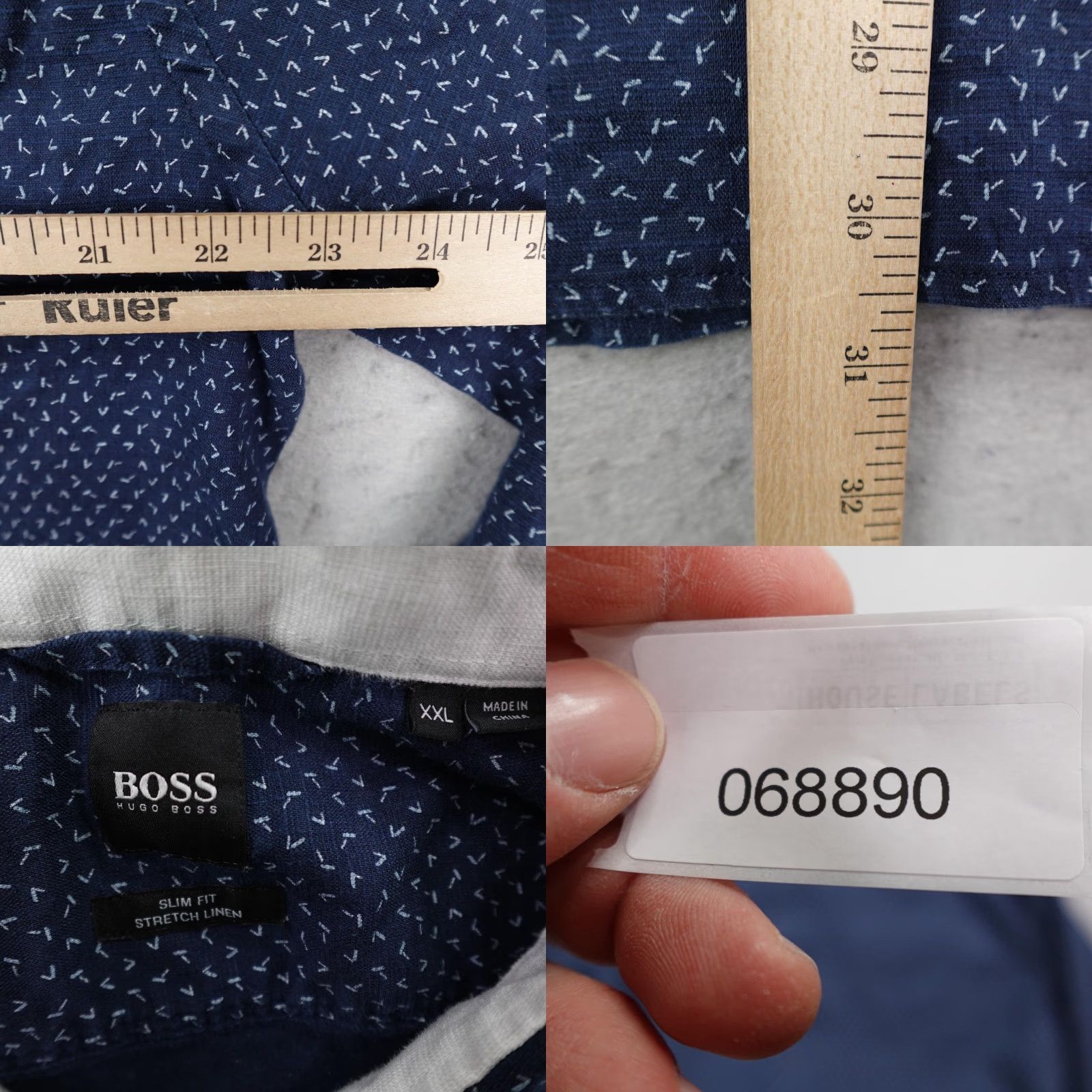 Hugo Boss Hugo Boss Shirt Mens 2XL Blue Slim Fit Stretch Linen Geometric Button Up Flex Size US XXL / EU 58 / 5 - 8 Thumbnail
