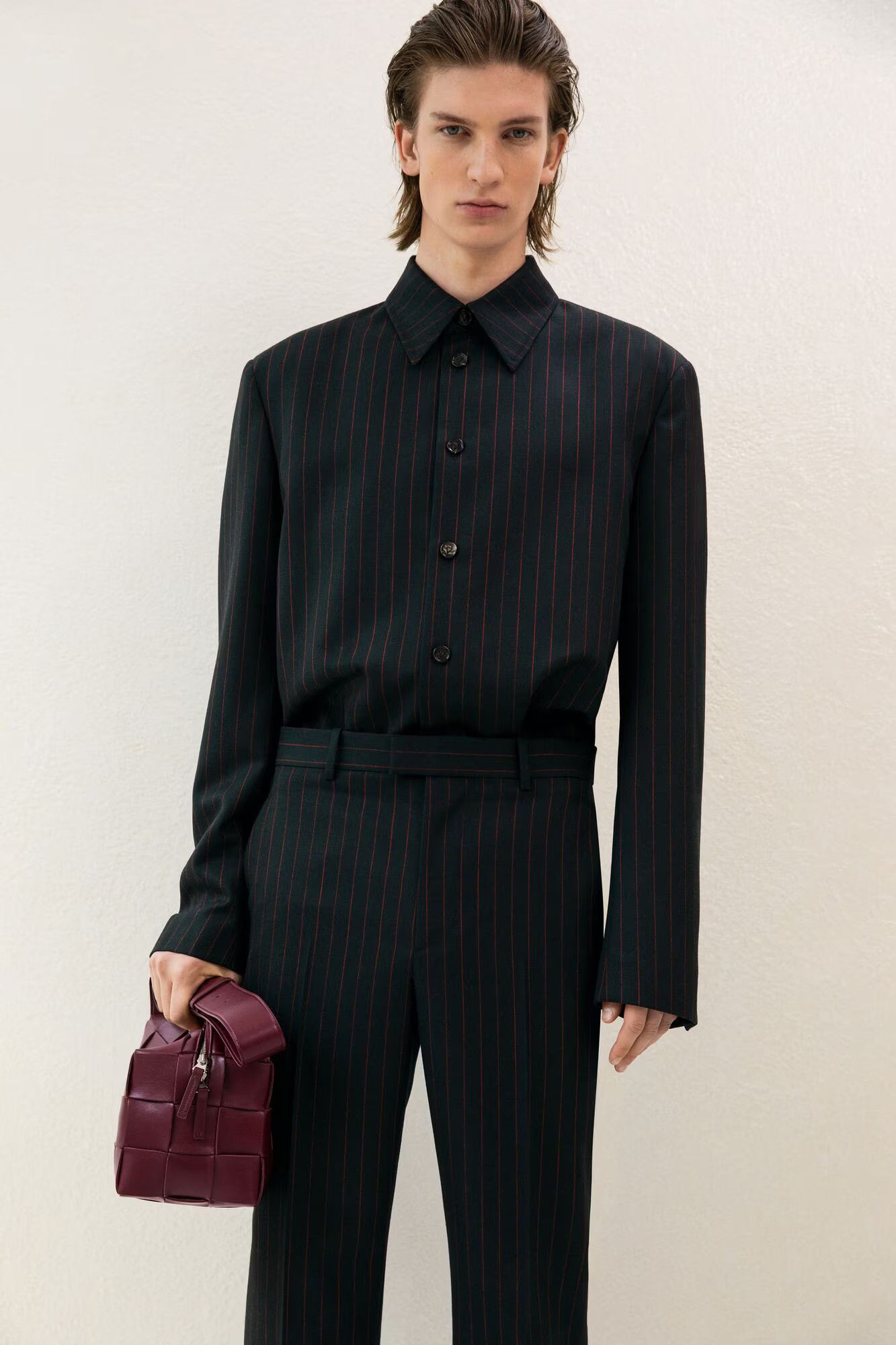 Bottega Veneta Dark Green Wool Pinstripe Slim Trousers Size US 38 / EU 54 - 4 Thumbnail