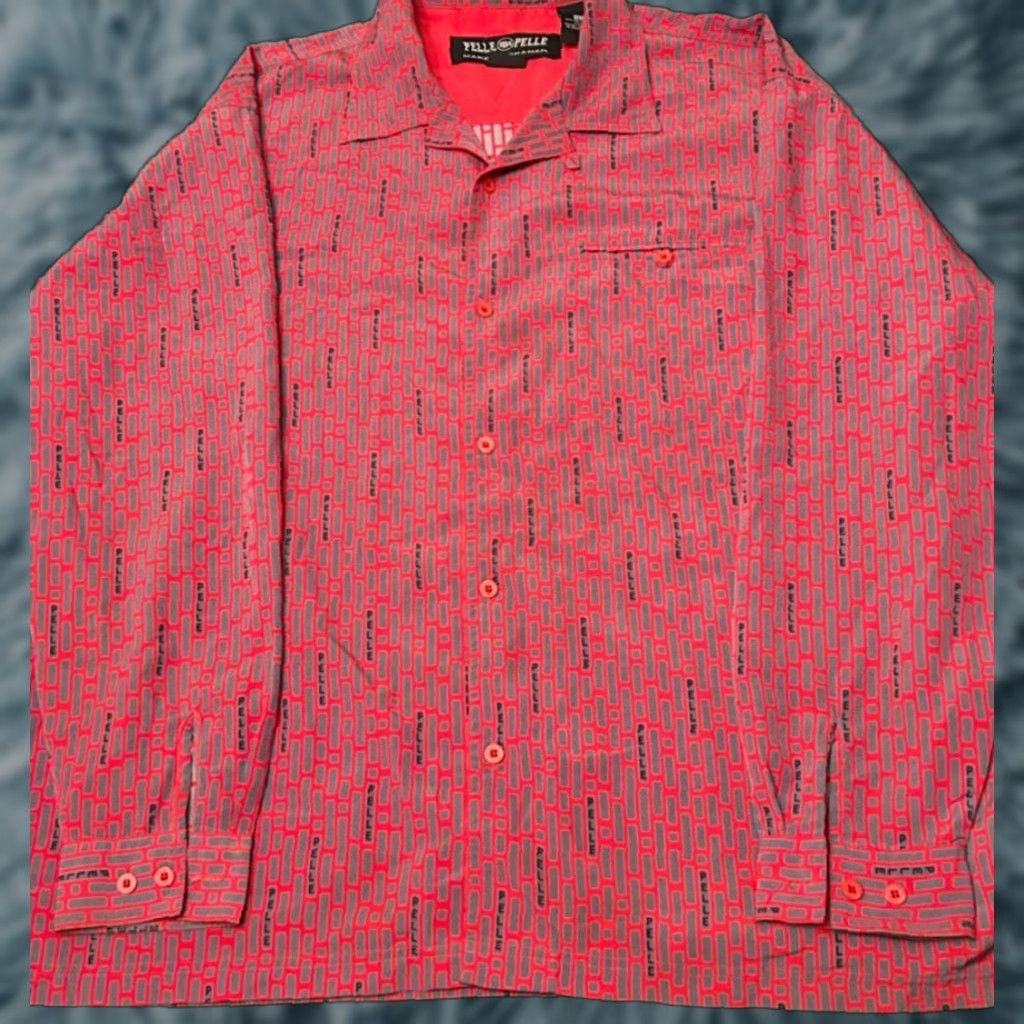 VINTAGE Pelle Pelle Marc Buchanan All Over Print Button Up Shirt XXL Red 90s Y2K Retro Hip Hop Grunge Theme Mens Shirt