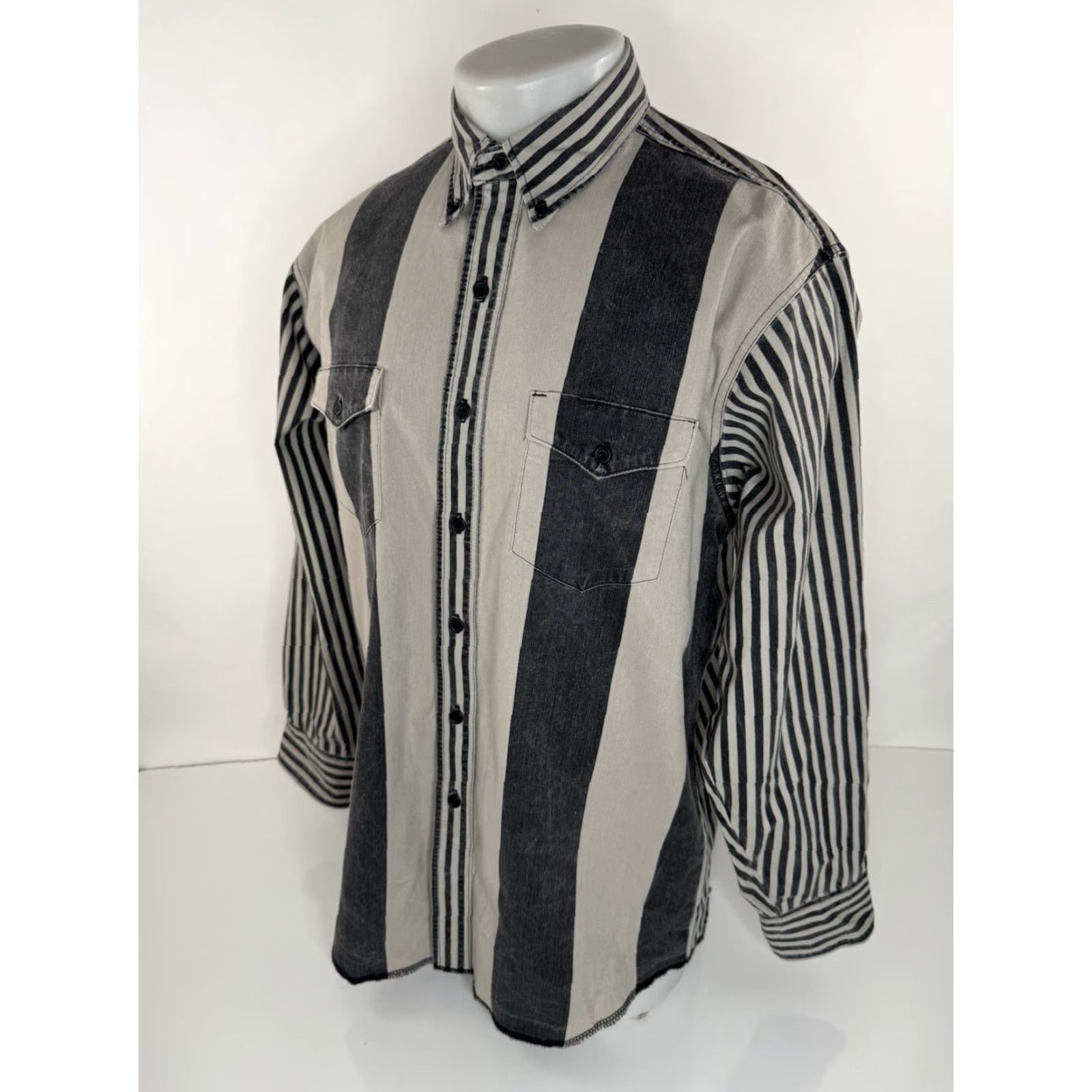 Wrangler VINTAGE Wrangler Shirt Western Striped Button-Up Long Sleeve 16.5 / 34 J18 Boys Mens Men Black Khaki Olive Size US L / EU 52-54 / 3 - 3 Thumbnail