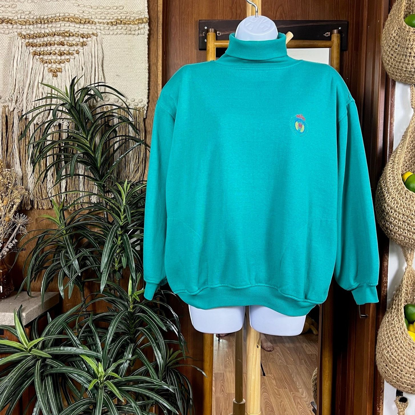 Nordstrom Vintage Teal Mock Neck Sweatshirt L | Nordstrom Lingerie Size L / US 10 / IT 46 - 1 Thumbnail