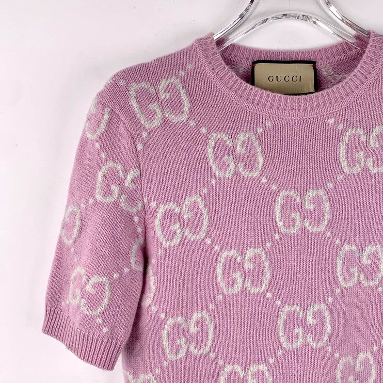 Gucci Gucci Pink logo jacquart full-print wool round-neck short- Size XS / US 0-2 / IT 36-38 - 3 Thumbnail