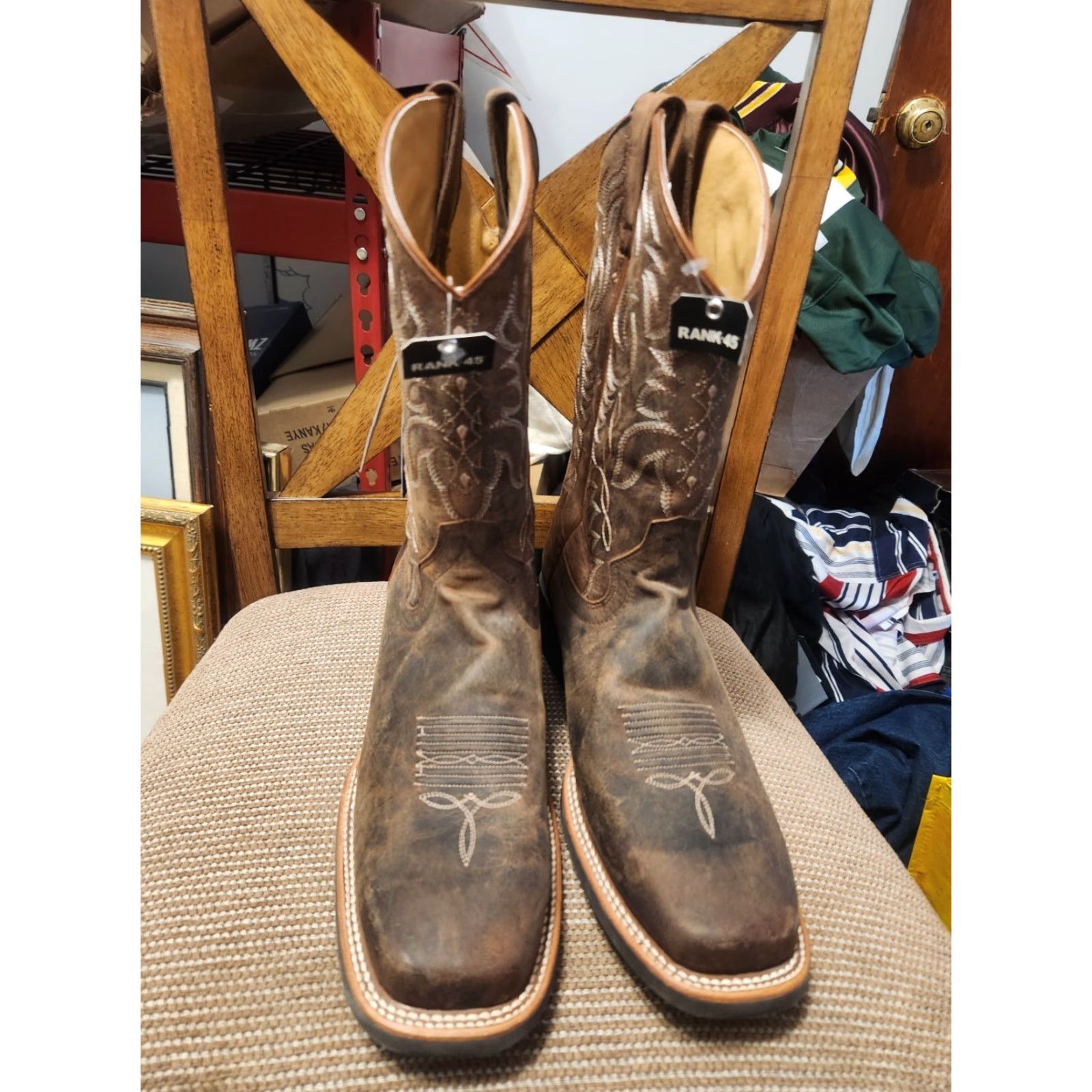 Vintage Shyanne Women's Boots Western Square Toe Rank 45 Shayla Mid-Calf Leather Brown Block Heel 11 New with Tags Size US 11 / IT 41 - 2 Thumbnail