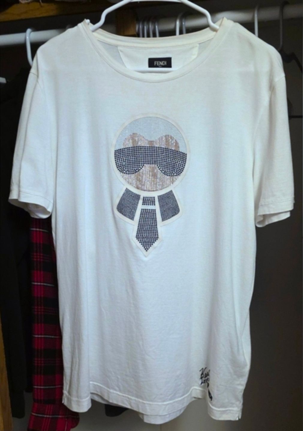 Fendi Fendi Karlito Strass White Tee Size US L / EU 52-54 / 3 - 1 Thumbnail