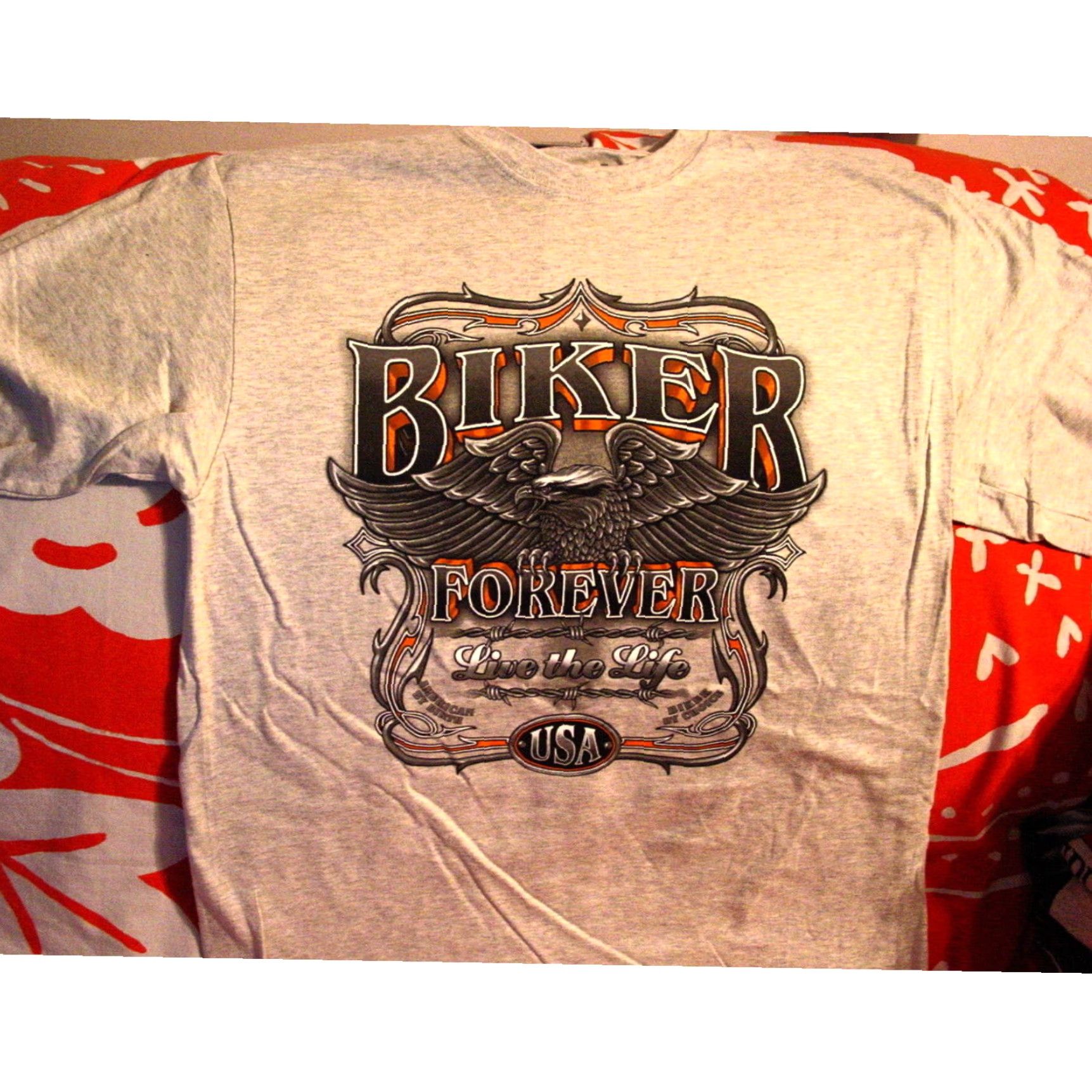 Vintage Biker Mens Grey Cotton T Shirt Live The Life Extra Large XL Size US M / EU 48-50 / 2 - 1 Thumbnail