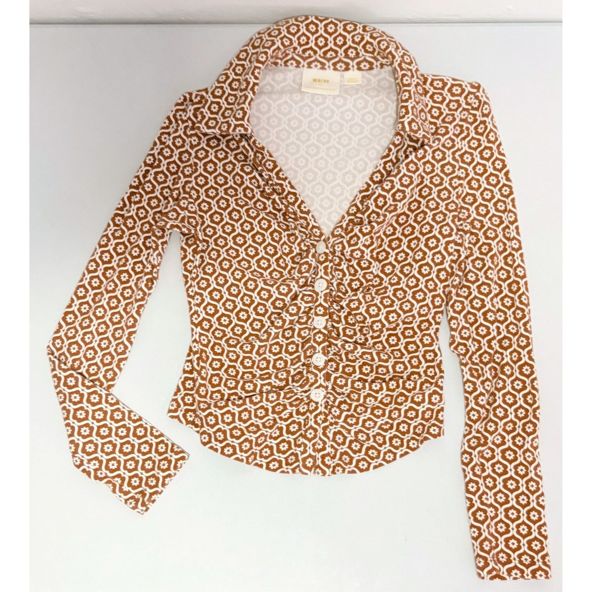 Anthropologie Maeve Retro Floral Collared Button-Down Shirt Blouse Size S🤎 Size S / US 4 / IT 40 - 2 Thumbnail