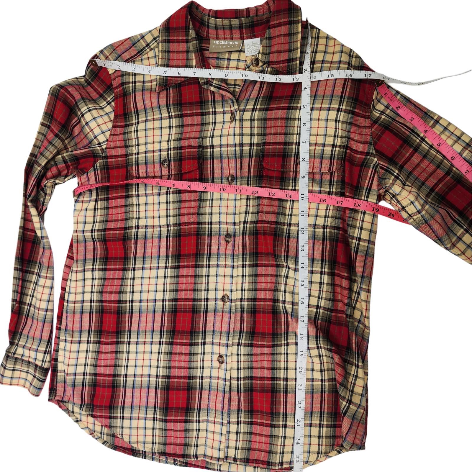 Designer Liz Claiborne. Vintage, Cotton Plaid Flannel. Size: S NWT Size S / US 4 / IT 40 - 4 Thumbnail