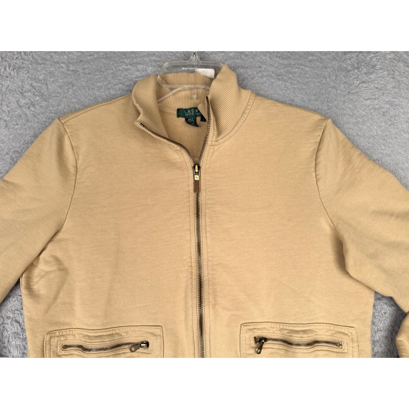 Ralph Lauren Lauren Ralph Lauren Bomber Jacket Womens L Beige Cotton Full Zip Pockets Size L / US 10 / IT 46 - 6 Thumbnail