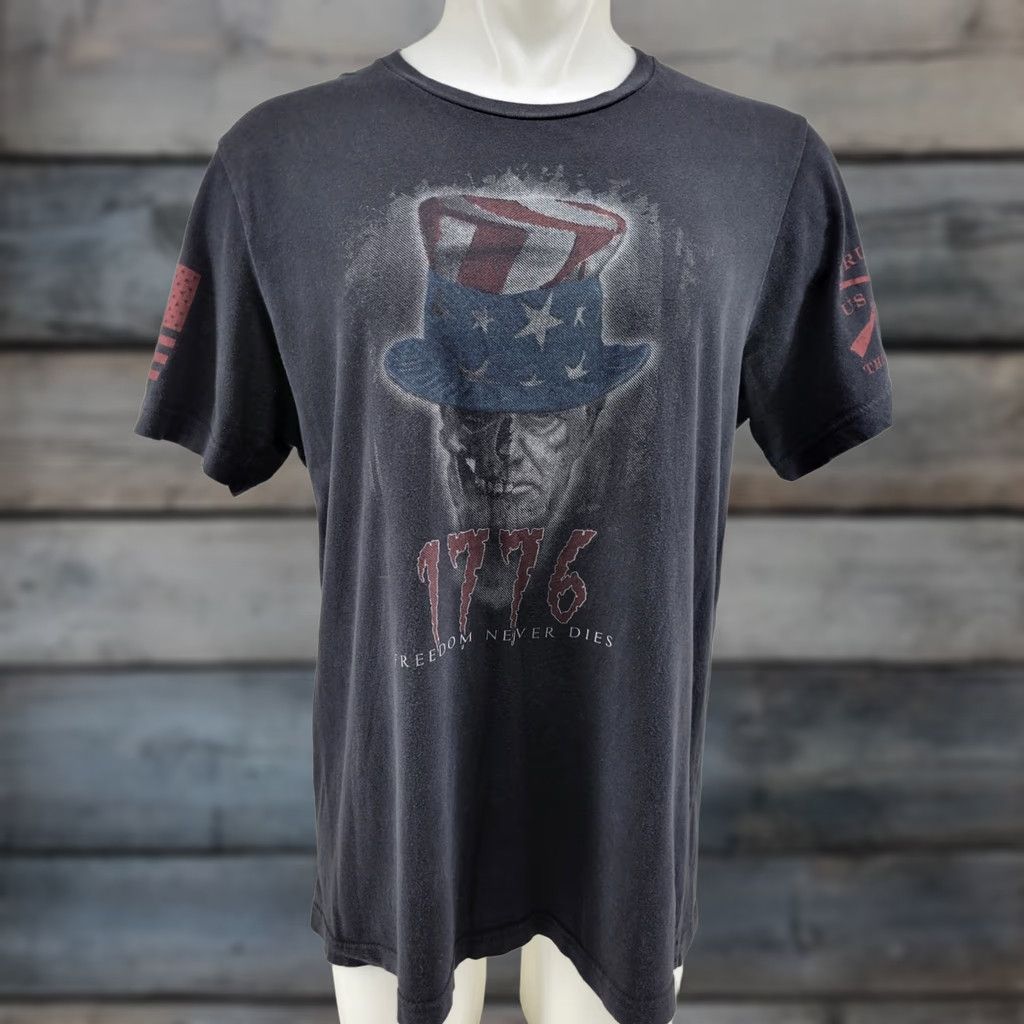 Vintage VINTAGE Grunt Style Uncle Sam Patriotic American Freedom Never Dies 1776 T Shirt Mens XL Black Size US XL / EU 56 / 4 - 1 Thumbnail