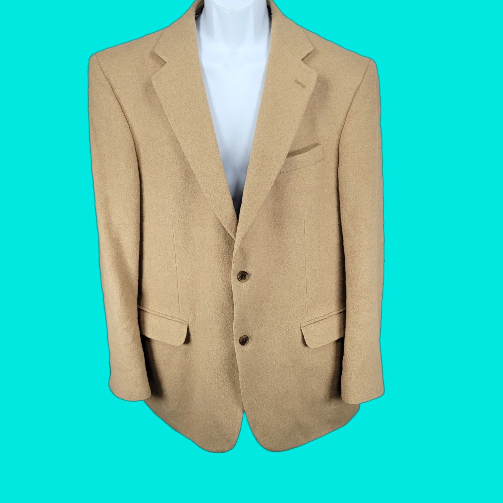 Lands' End Lands' End Blazer Sport Coat 2 Button Single Vented Notch Mens 43 Regular Brown Camelhair 100% Camelhair/Acetate Lining Long Size 46R - 1 Thumbnail