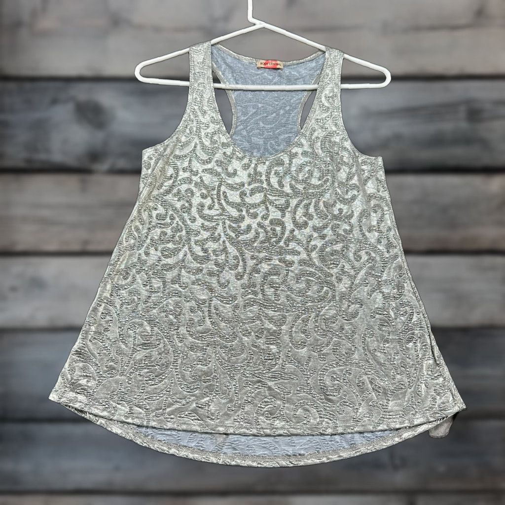 Vintage VINTAGE Body Central Shirt Womens M Grey Tank Top Brocade Pattern Metallic Y2K Size M / US 6-8 / IT 42-44 - 1 Thumbnail