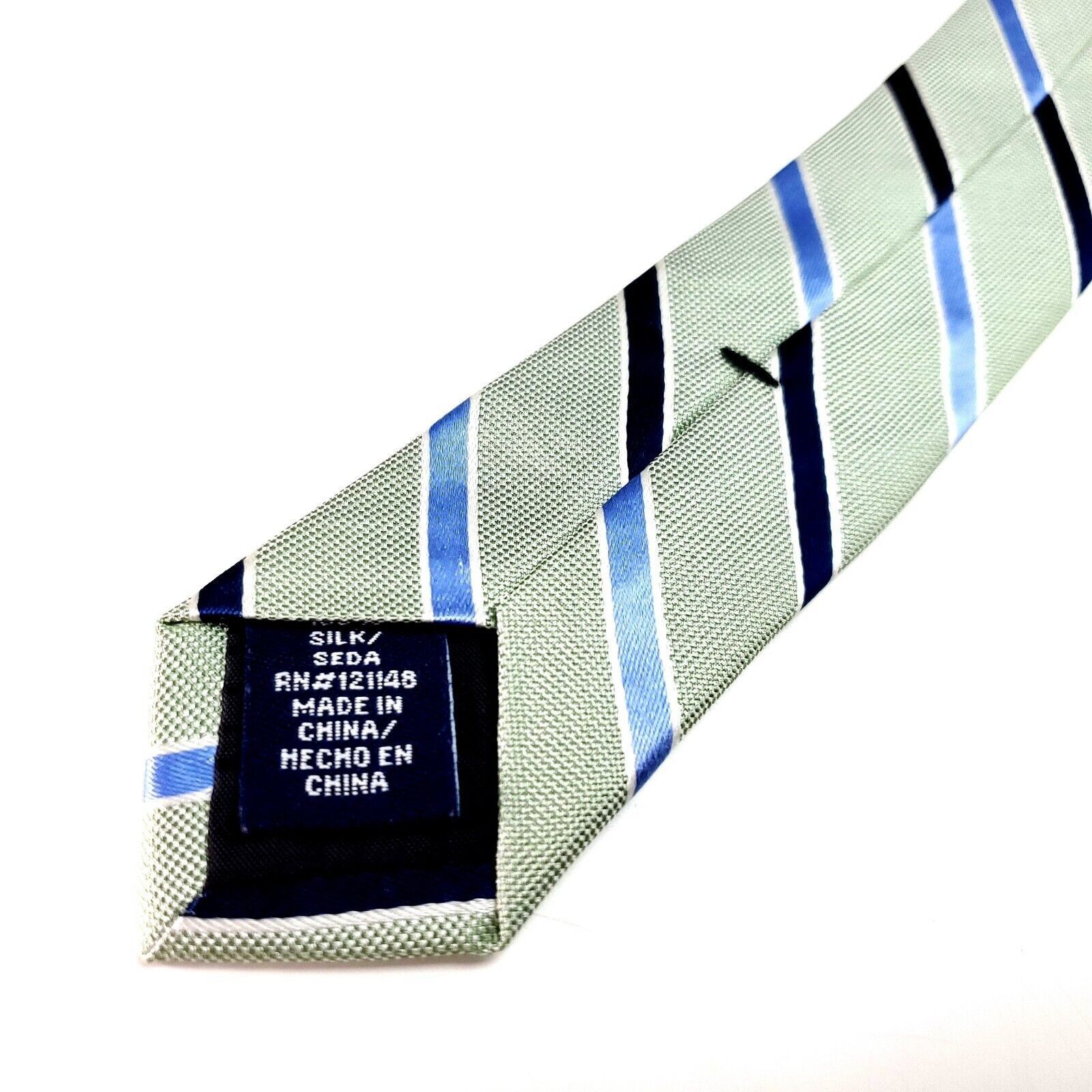 Stafford Stafford Silk Tie Woven Green Blue Striped Size ONE SIZE - 4 Thumbnail