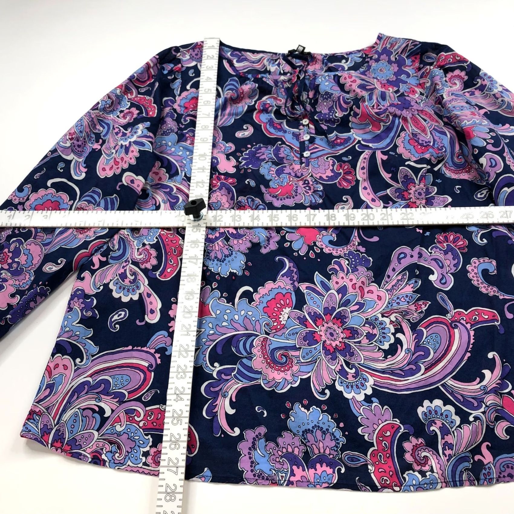 Talbots Talbots Plus 1X Paisley Smock Popover Pullover Button Top Blouse Blue MINT Shirt Womens 1X Paisley Long Sleeve Scoop Neck Button Accent Casual Blouse Size XL / US 12-14 / IT 48-50 - 7 Thumbnail