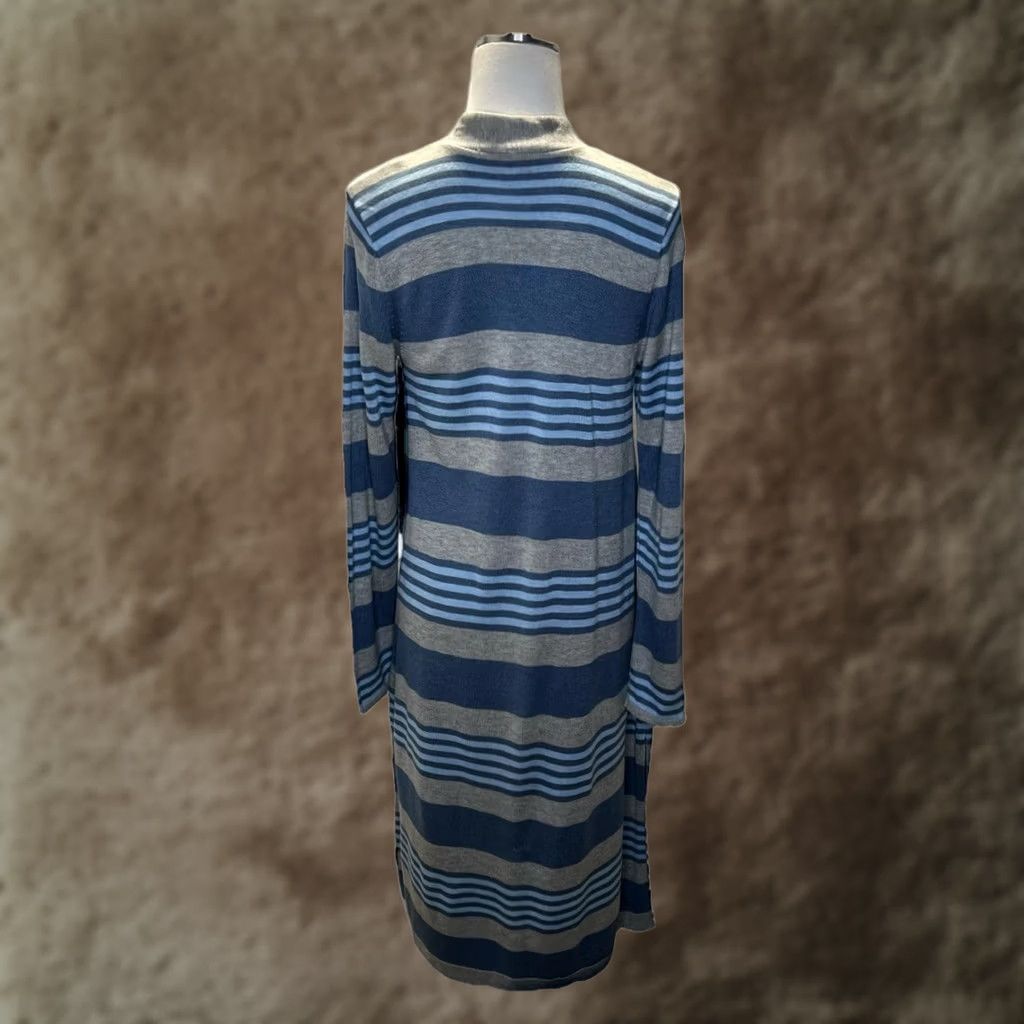 Vintage Laurie Felt Cardigan Womens M Blue Gray Striped Long Lightweight Pockets Size M / US 6-8 / IT 42-44 - 1 Thumbnail