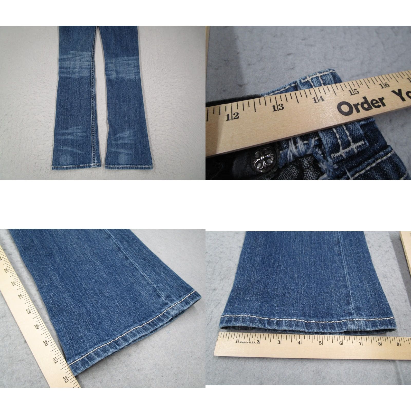 Miss Me Miss Me Jeans Women Blue Low Rise Bootcut 29 Regular 29x32 Denim Rhinestone Pockets JP5002-2 Bedazzled 5-Pocket Cowboy Retro Vintage Size 29" - 8 Thumbnail