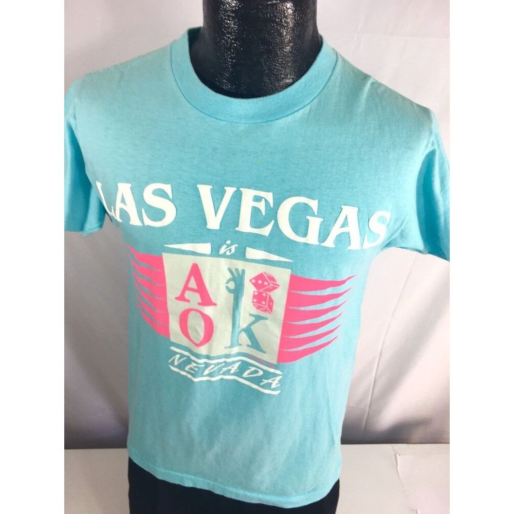 Unknown London Vtg Painted Blue NEON Pink Las Vegas A OK 1988 NEON T Shirt Size US S / EU 44-46 / 1 - 1 Thumbnail