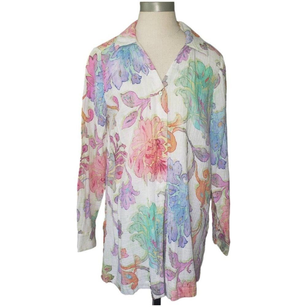 Designer CT176 Soft Surroundings Ladies Floral Button Shirt M Size M / US 6-8 / IT 42-44 - 2 Thumbnail