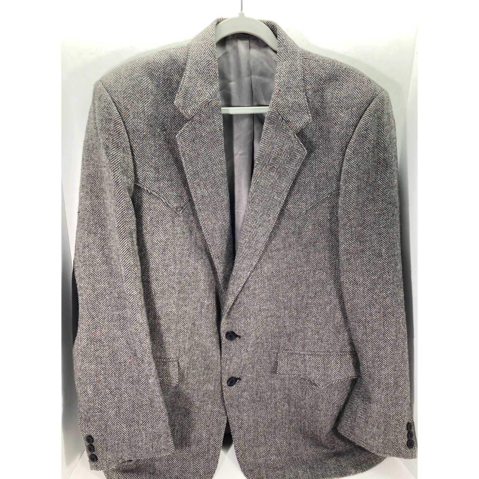 Vintage VINTAGE Circle S Dallas Texas Western Blazer Sportcoat Mens 42L Gray Herringbone Wool Size 42R - 2 Thumbnail