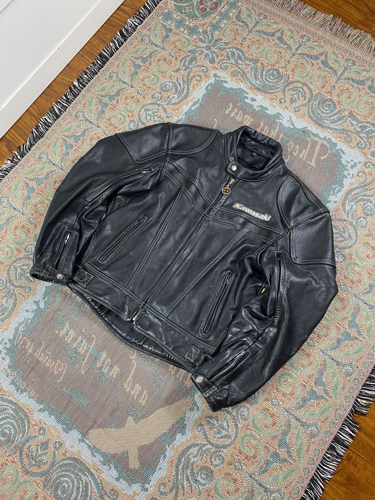 Vintage Kawasaki (Biker) Padded Leather Jacket Size US S / EU 44-46 / 1 - 3 Thumbnail