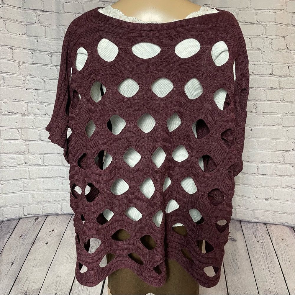 Other Katherine Barclay Knit Burgundy Cotton Blend Poncho Cape Si Size M / US 6-8 / IT 42-44 - 5 Thumbnail