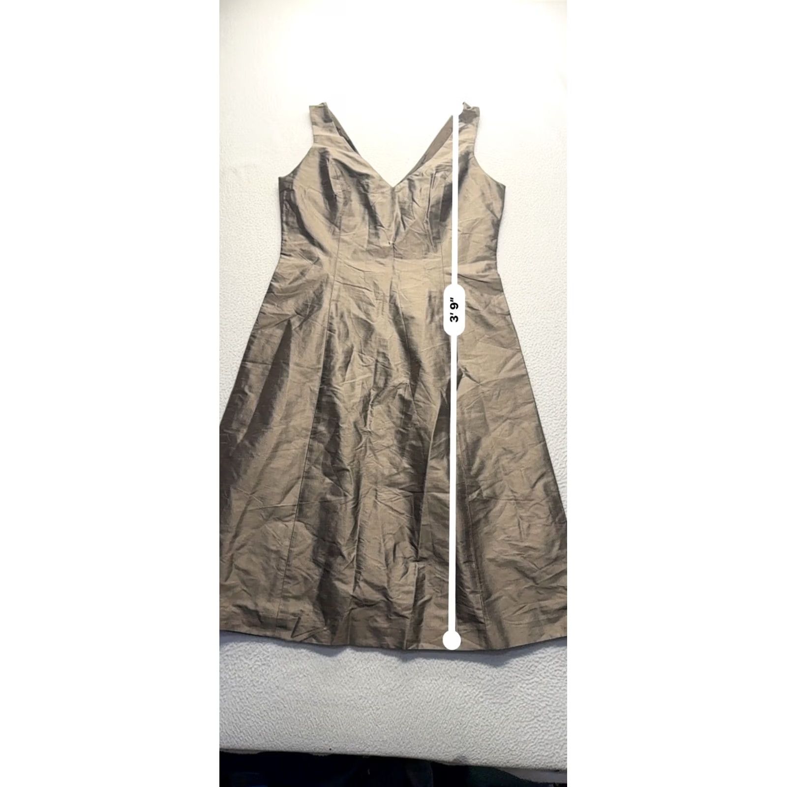 Silhouette Simple Silhouettes Dress Sleeveless V-Neck A-Line Brown 100% Silk Knee Length Sz 10 Unisex Adults Size L / US 10 / IT 46 - 3 Thumbnail