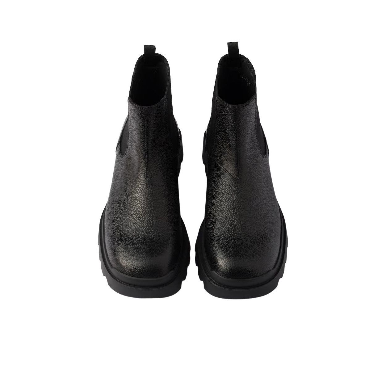 PRADA $1250 Black Stamped Leather Chelsea Boots New & Authen