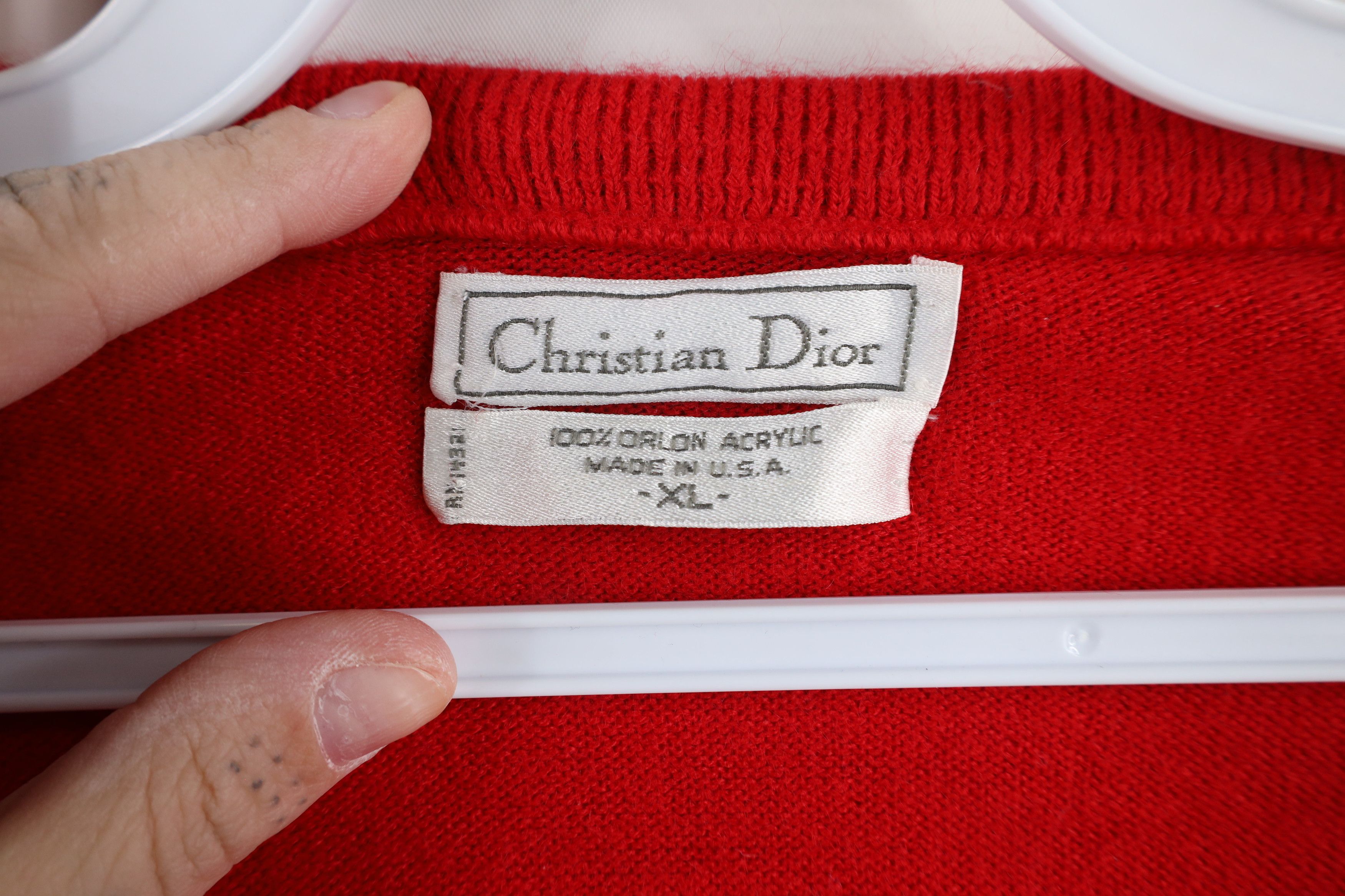 Christian Dior Monsieur × Vintage Vintage 90s Christian Dior Out Knit V-Neck Sweater Red USA Size US XL / EU 56 / 4 - 8 Thumbnail