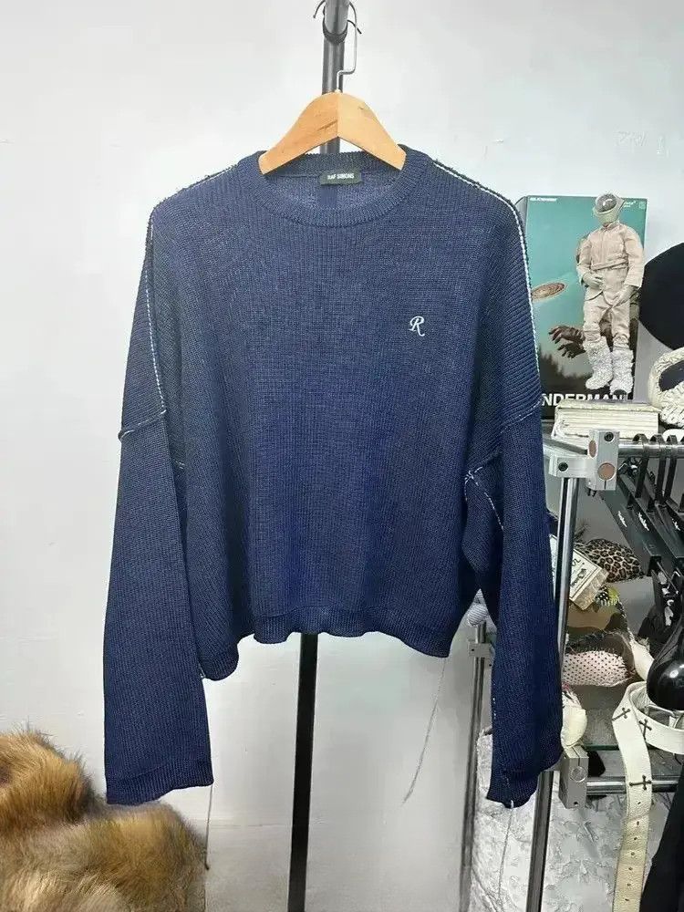 Raf Simons RAF SIMONS 19ss blue velvet applique sweater | Grailed