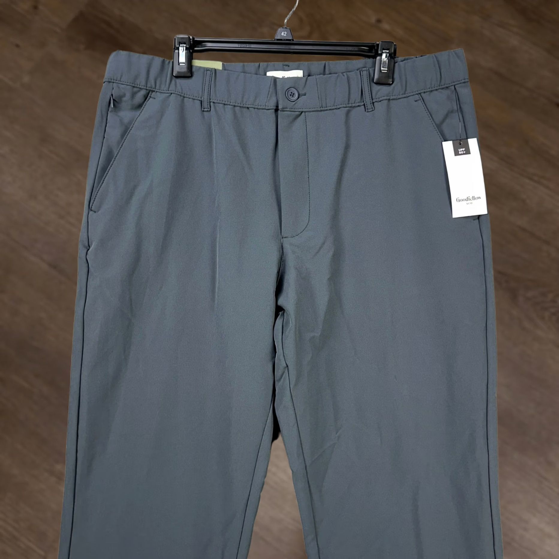 Vintage Goodfellow & Co Mens Tech Trouser Golf Pants Gray Flat Front Stretch Waistband Pockets 39in 30in Inseam NEW Size US 33 - 1 Thumbnail