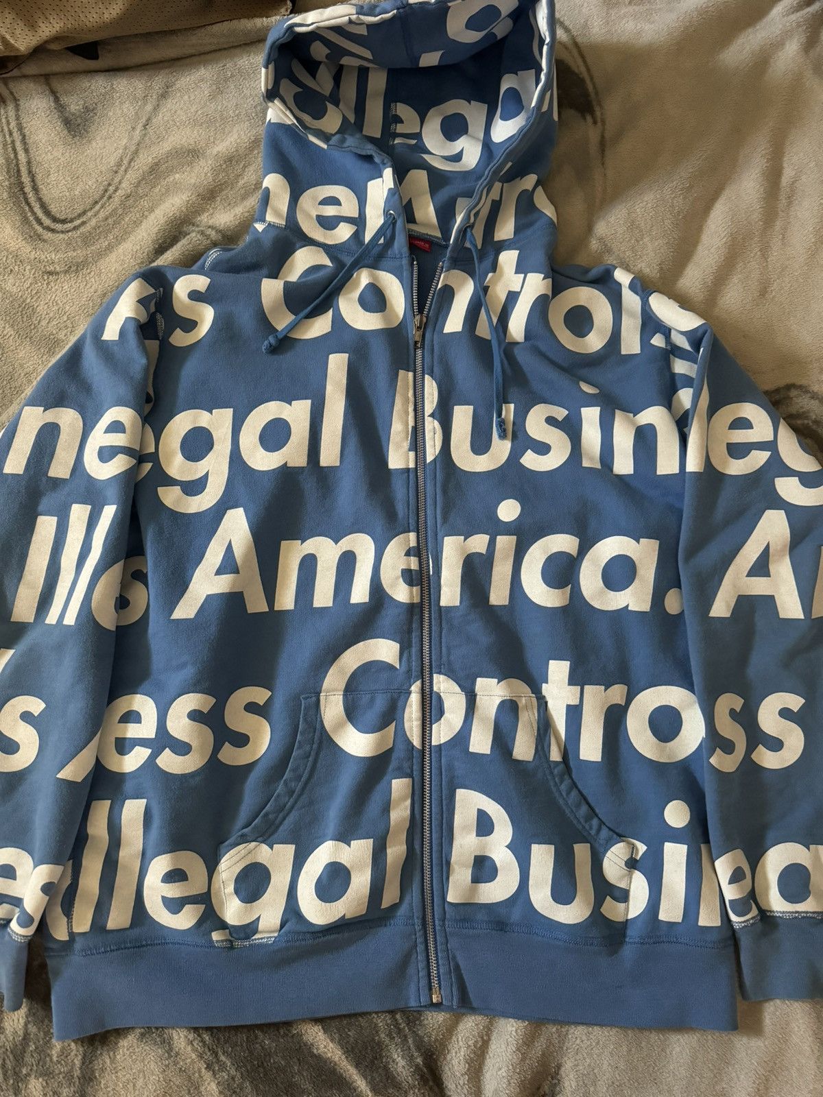 image of Supreme Illegal Business Controls America Hoodie in Blue, Men's (Size XL)