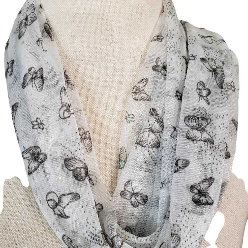 Designer CT853 Black & White Butterfly Sheer Scarf Size ONE SIZE - 2 Thumbnail