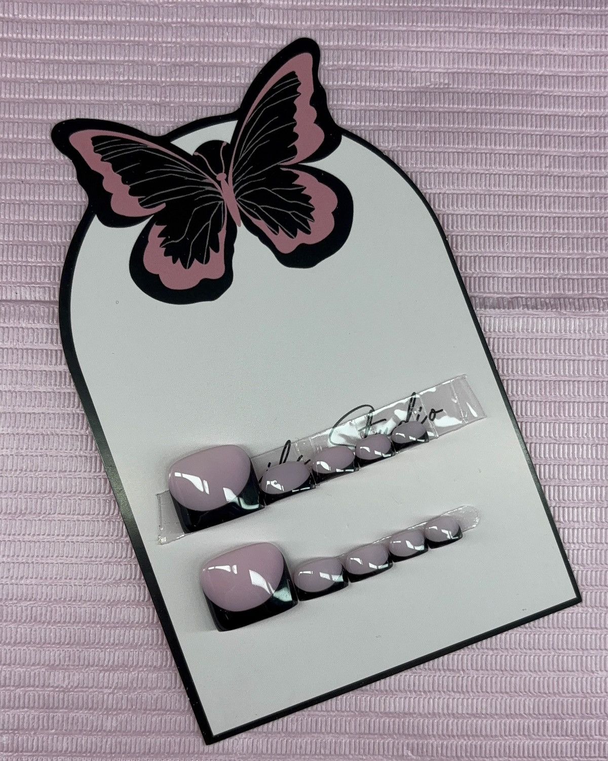 Handmade press on toenails pink nude black French tips handmade gel Size ONE SIZE - 19 Thumbnail