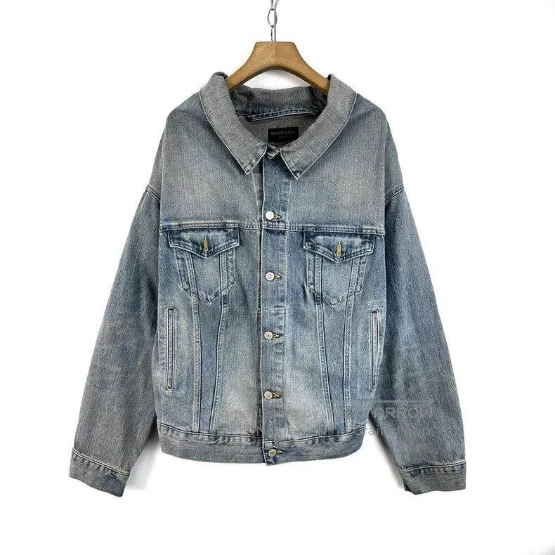 Balenciaga Washed Distressed Raglan Irregular Jacket Denim