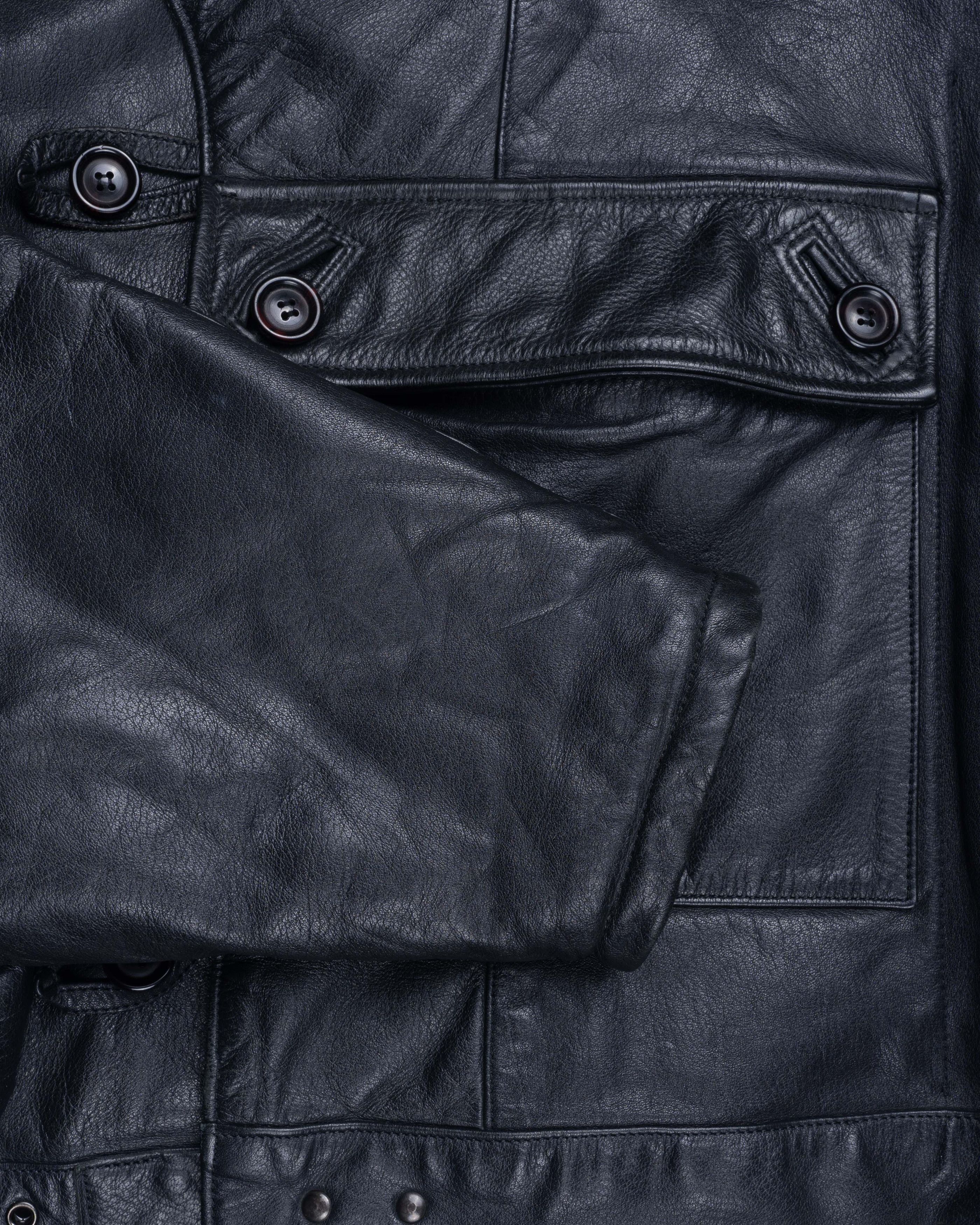 Vintage Swedish Army Leather Pocket Motorcycle Jacket Size US M / EU 48-50 / 2 - 8 Thumbnail