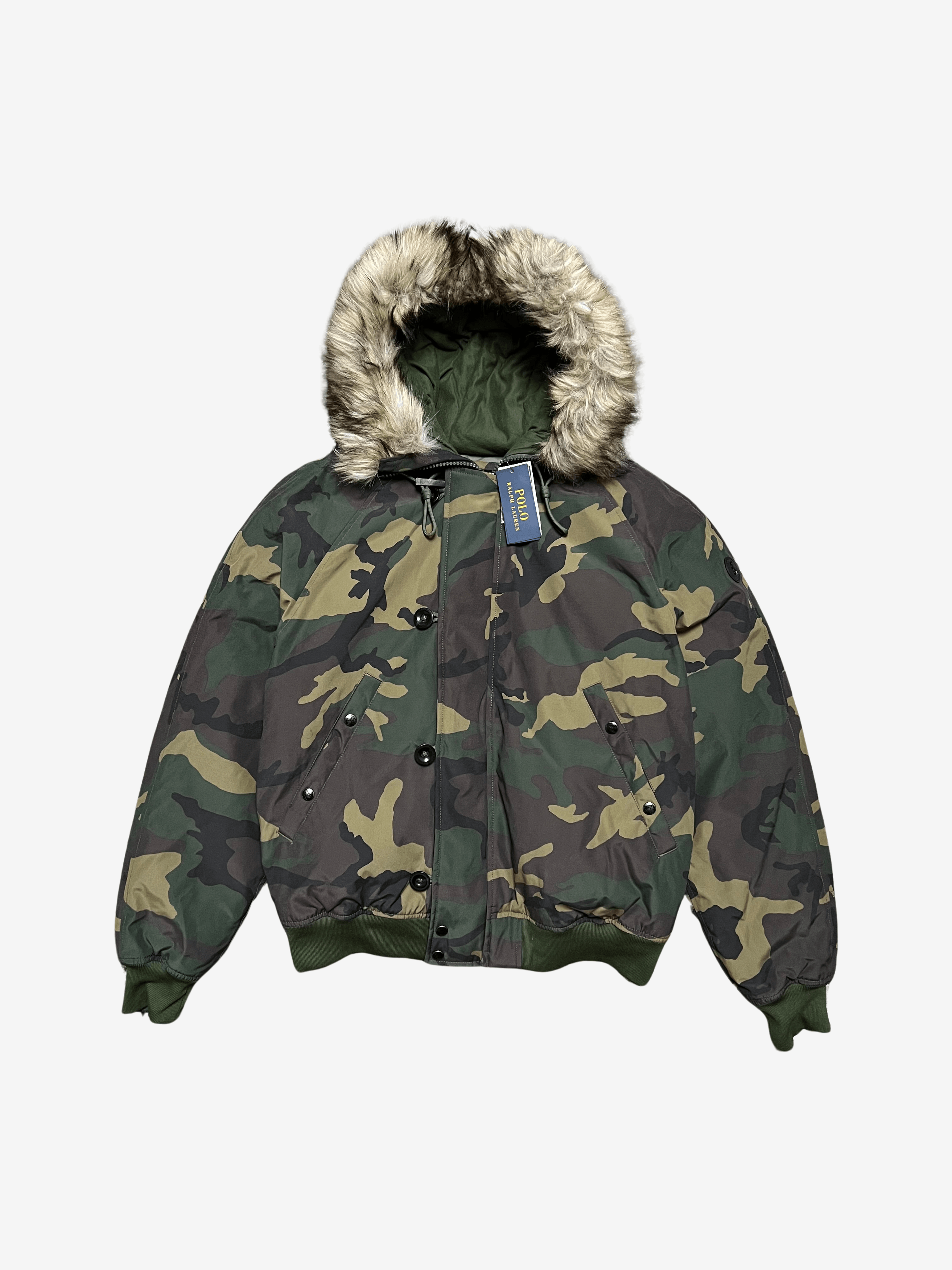 Polo Ralph Lauren $498 Polo Ralph Lauren Green Camo Fur Hoodie Puffer Jacket Size US XL / EU 56 / 4 - 1 Thumbnail