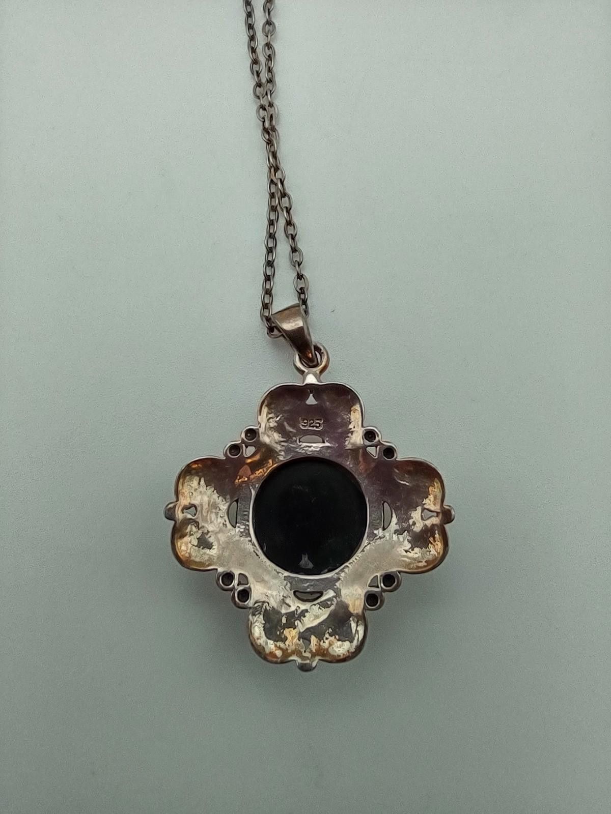 The Unbranded Brand Sterling Silver Onyx Gothic Victorian Style Necklace Size ONE SIZE - 3 Thumbnail