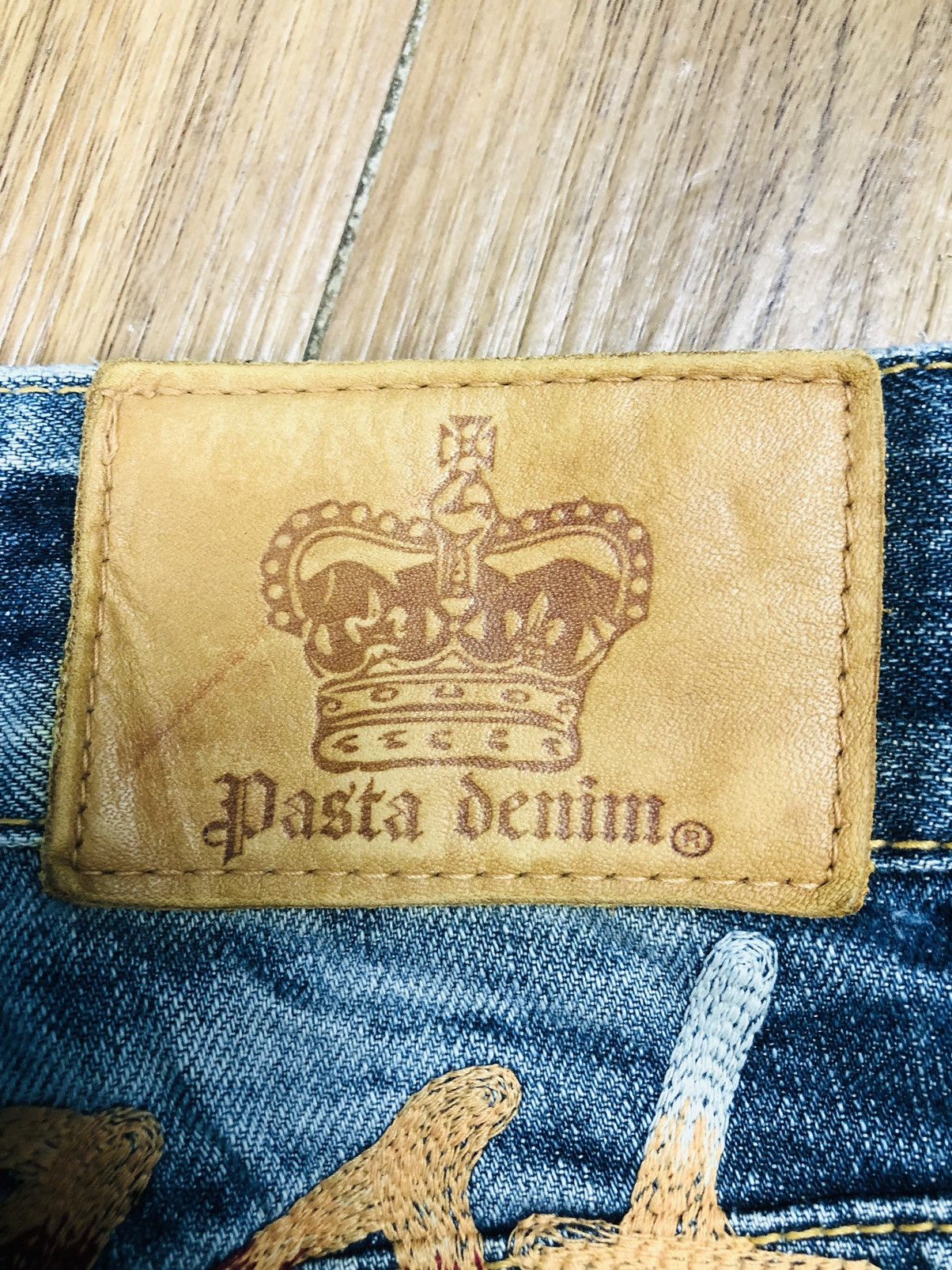 If Six Was Nine Pasta Denim Bootcut Distressed Jeans Plaid Patches (40) Size 26" / US 2 / IT 38 - 21 Thumbnail