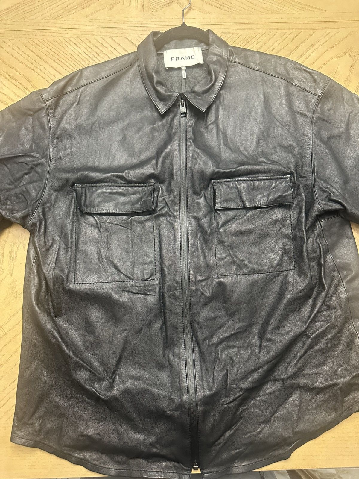 Frame Frame Men's Lambskin Leather Modern Short Sleeve Full Zip Size US XL / EU 56 / 4 - 1 Thumbnail